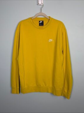 Nike Sweatshirt Men's Large Sportswear Club Fleece Yellow BV2662-700 Casual